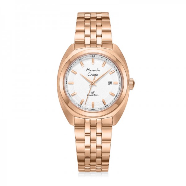 Alexandre Christie AC 8702 Rosegold White Steel Lady LDBRGSL